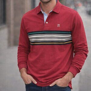 Vintage Tommy Hilfiger Men’s XL Long Sleeve Rugby Shirt Red Striped Logo Polo